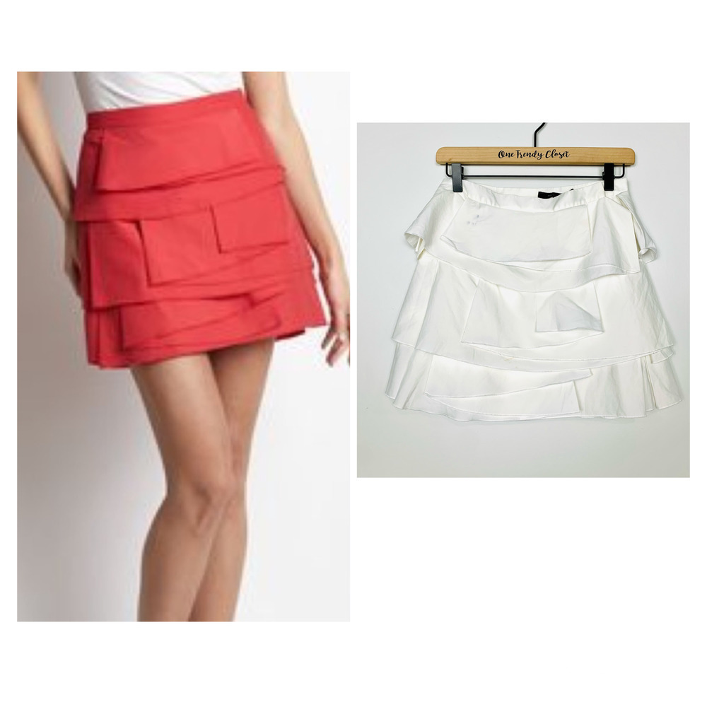 BCBG Maxazria | NWT White Origami Pleat Mini Tiered Skirt Size 4